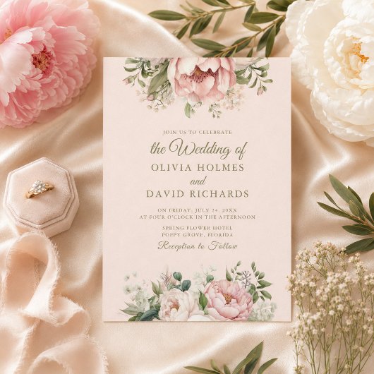 Stofrige Blush Bloemen Bruiloftsinvatie Kaart