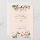 Stofrige Blush Bloemen Bruiloftsinvatie Kaart (Voorkant)