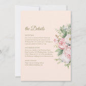 Stofrige Blush Pioen Trouwdetails Kaart (Voorkant)