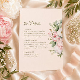 Stofrige Blush Pioen Trouwdetails Kaart