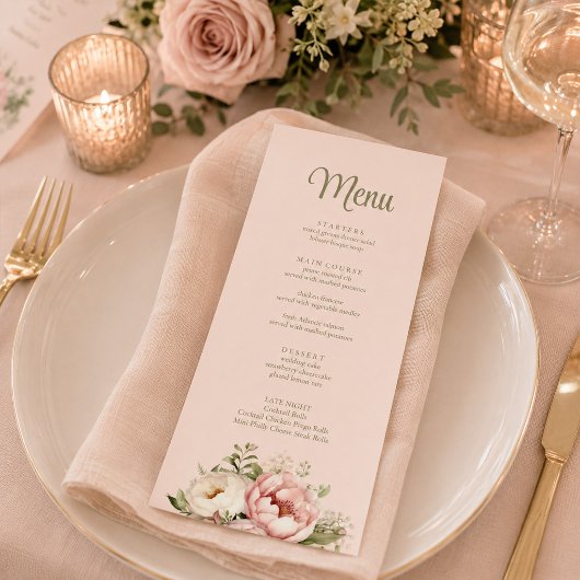 Stofrige Blush Pioen Trouwmenu Menu