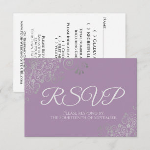 Stofrige Lavendel Paarse Elegante Zilveren Bruidsj RSVP Kaartje