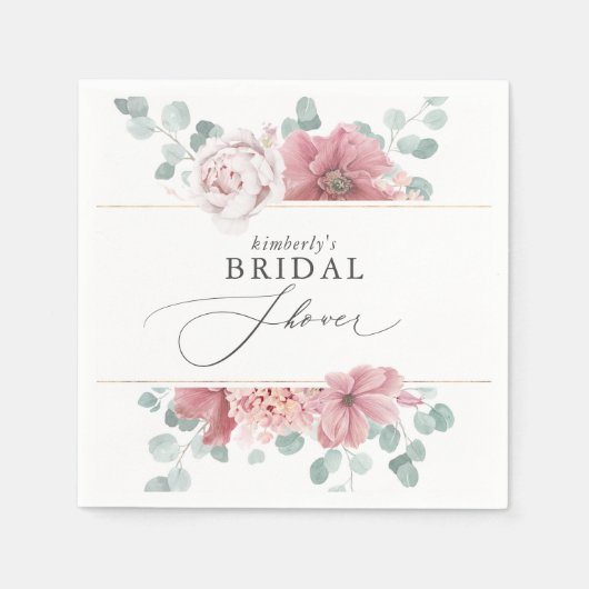 Stofrige roze bloemige baby / bruiloftsshower serv servet (Voorkant)