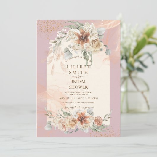 Stofrige Roze Bloemige Pampas Gras Boho BRUIDSSCHM (Staand voorkant)