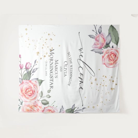 Stofrige Roze Blos Roze Bloemige Huwelijksdecorati Wandkleed (Voorkant (horizontaal))