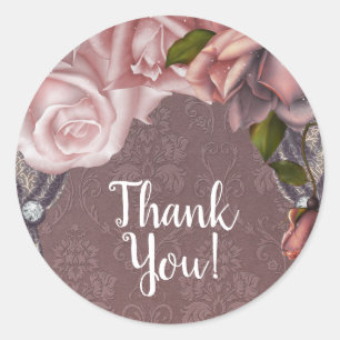 Stofrige Roze Blush Roze Rozen Vintage Bruiloft Br Ronde Sticker