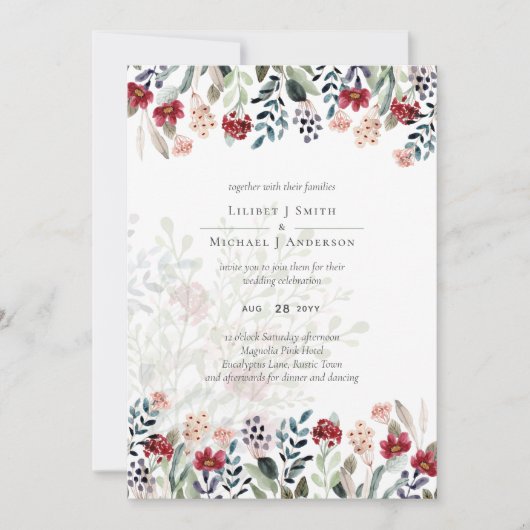 Stofrige Roze Bourgondië Bloemen Bruiloft (Voorkant)