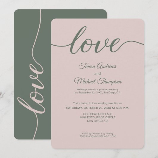 Stofrige roze en groene moderne liefdes-ontsnappin kaart (Voorkant / Achterkant)