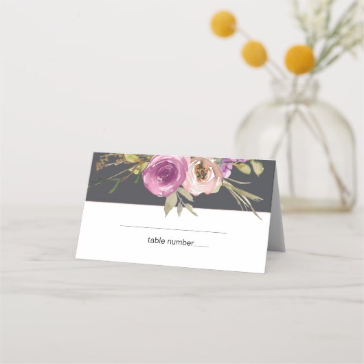 Stofrige Roze Paarse Bloemige Trouwplaatskaart Plaatskaartje (Voorkant)