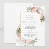 Stofrinke Bloemige Quinceanera Uitnodiging (Voorkant / Achterkant)