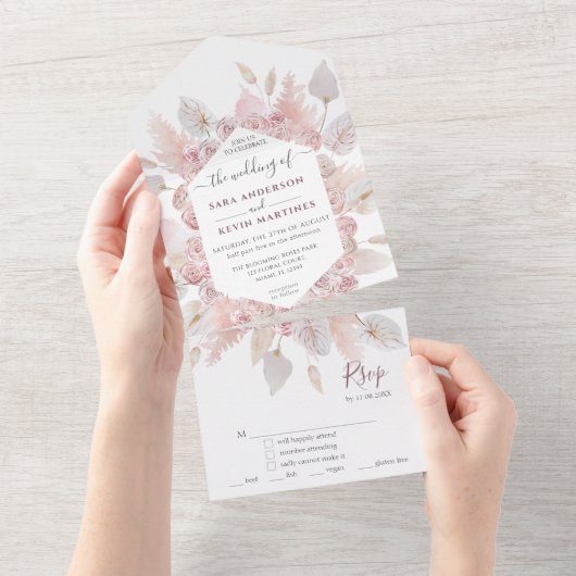 Stofrinke Bloemige Trouw Alles In Een Uitnodiging (Afscheurbaar)