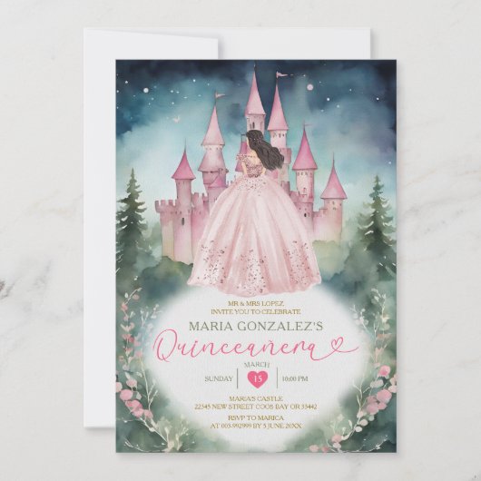 Stofrinke jurk bos prinses 15 Quinceañera Kaart (Voorkant)