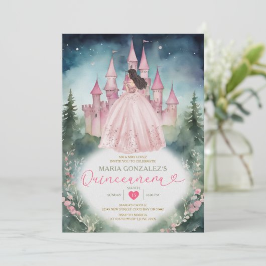Stofrinke jurk bos prinses 15 Quinceañera Kaart (Staand voorkant)