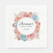 Stofrinke Roze Blauwe Bloemachtige Bruiloft Uitnod Servet (Voorkant)