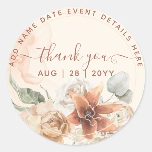 Stofrinke Roze Bloemige Pampasgras Boho Bruiloft Ronde Sticker (Voorkant)