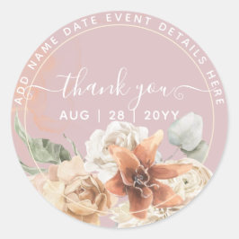 Stofrinke Roze Bloemige Pampasgras Boho Bruiloft Ronde Sticker