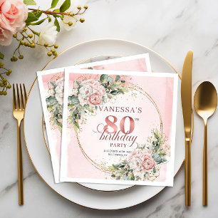 Stofrinke Roze Blush Bloemen 80e Verjaardag Servet