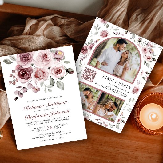 Stofrinke Rozen Foto QR Code Trouwen Kaart