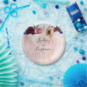 Stofris blauw en bordeauxrood bloemendiensttrouw papieren bordje (Feest)