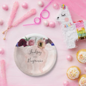 Stofris blauw en bordeauxrood bloemendiensttrouw papieren bordje (Feest)