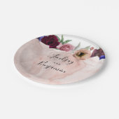 Stofris blauw en bordeauxrood bloemendiensttrouw papieren bordje (Gekanteld)