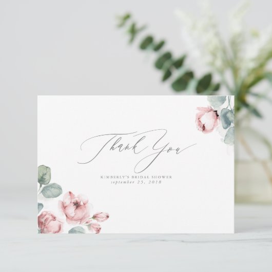 Stofris bloemige elegante kleine dankjewel bedankkaart (Staand voorkant)