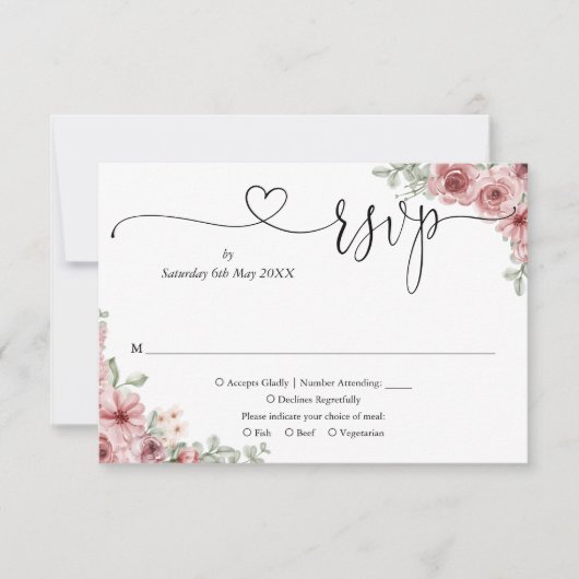 Stofris Bloemrijke Elegante Script Hart RSVP Kaartje (Voorkant)