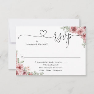 Stofris Bloemrijke Elegante Script Hart RSVP Kaartje