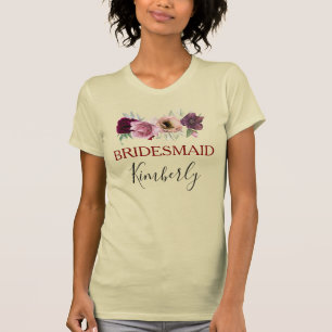 Stofris en Bourgondië bloem Boho bruidsmeisje T-shirt