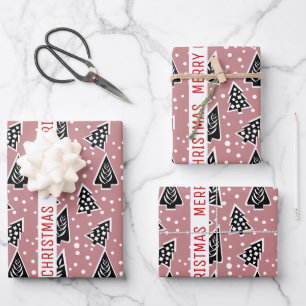 Stofris en zwarte Kerstbomen vakantie Inpakpapier Vel