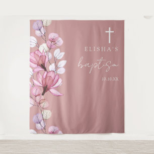 Stofris roze bloemen doop foto achtergrond wandkleed