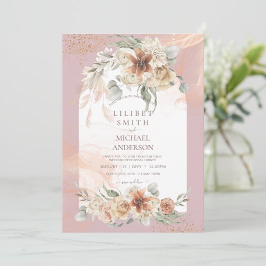 Stofris Roze Bloemige Pampas Gras PROEFHuwelijksdi (Staand voorkant)