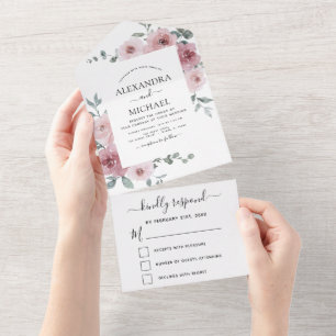 Stofris Roze Bloemige Trouw Eucalyptus RSVP All In One Uitnodiging