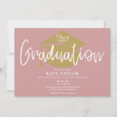 Stofris Roze En Gouden Script Afstudeerfeest Kaart (Voorkant)