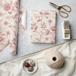 Stofris Roze Roze Bloemendruk Franse Toile Inpakpa Cadeaupapier