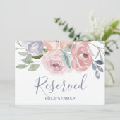 Stofrond bloemen bruiloft gereserveerd bord kaart (Staand voorkant)