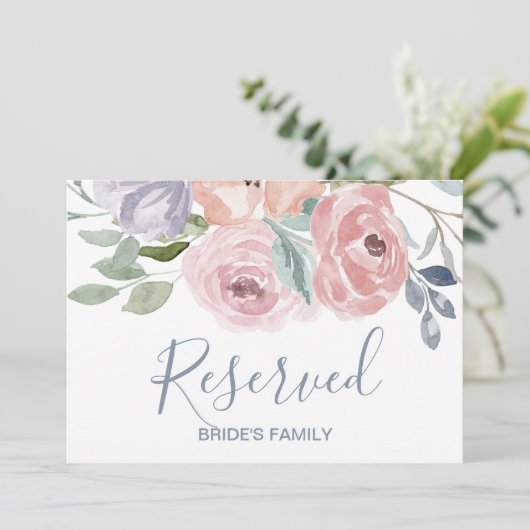 Stofrond bloemen bruiloft gereserveerd bord kaart (Staand voorkant)