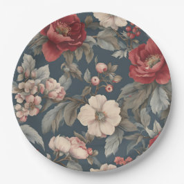 Stofrond Rode, Witte Blauwe Vintage Rozen Papieren Bordje
