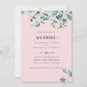 Stofrond Roze Eucalyptus TROUWEN Kaart (Voorkant)