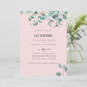 Stofrond Roze Eucalyptus TROUWEN Kaart (Staand voorkant)