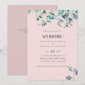 Stofrond Roze Eucalyptus TROUWEN Kaart (Voorkant / Achterkant)