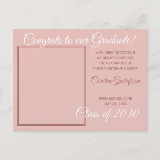 Stofronde Blush Roze Afstudeeruitnodiging Briefkaart (Voorkant)