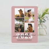 Stofróze 4 Foto Collage Afstudeer Uitnodiging (Staand voorkant)