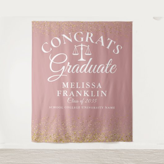 Stofróze afstudeerfoto-achtergrond voor rechtenfac wandkleed (Voorkant)