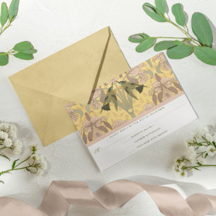Stofróze Art Deco Kolibrie Bruiloft RSVP Kaartje