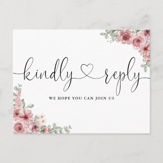 Stofróze bloemhart script nummerverzoek RSVP Uitnodiging Briefkaart (Voorkant)