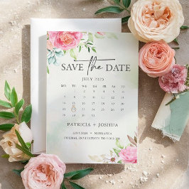 Stofróze bloemige boho save the date kaart