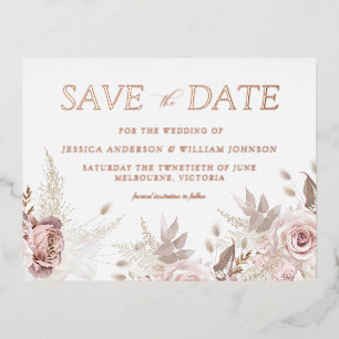 Stofróze Blush Trouw Save The Date Roze Goud Folie Uitnodiging Briefkaart