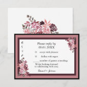 Stofróze bordeauxrode trouw-RSVP-uitnodiging Kaart (Voorkant / Achterkant)