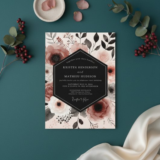 Stofróze Botanische Whimsy Bruiloft Kaart